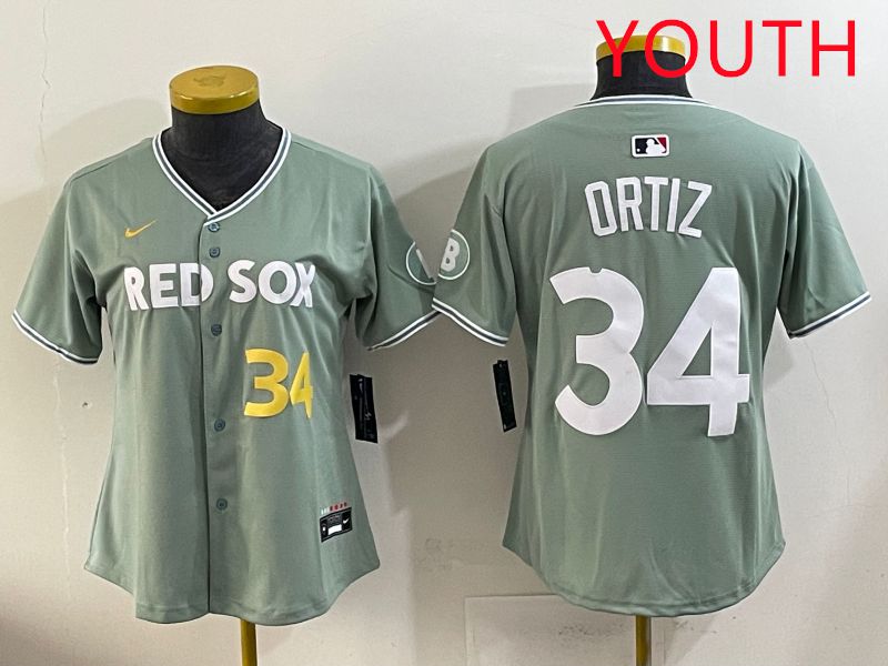 Youth 2025 Boston Red Sox 34 Ortiz Light Green Joint Name Nike MLB Jersey style 5